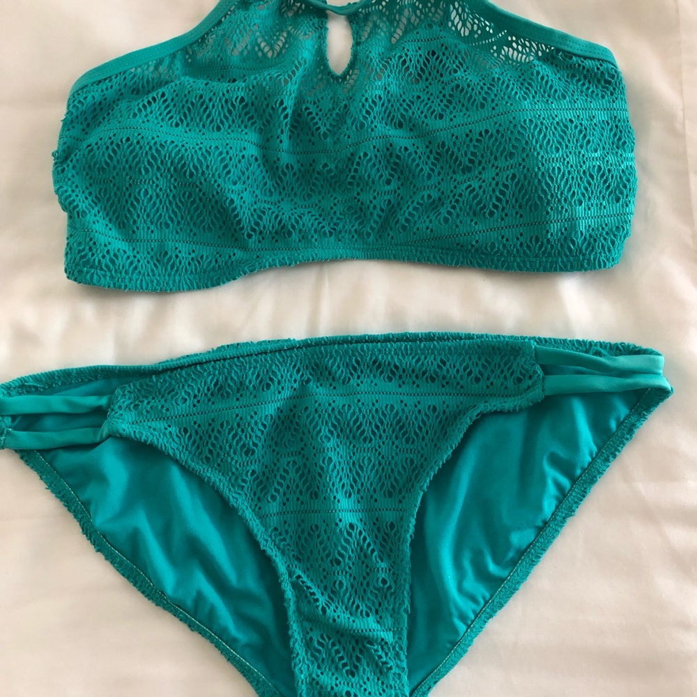OP Teal Lace High-Neck Bikini Set - Picture 3 of 9